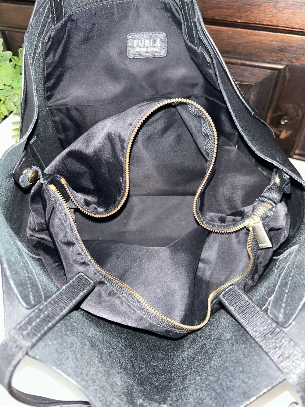Furla Black Leather Tote with Subtle Logo - Picture 12 of 15